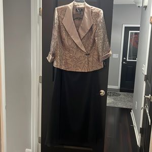 R&M Collection Gold and Black Dress Jacket and Black After Dark Skirt NWT